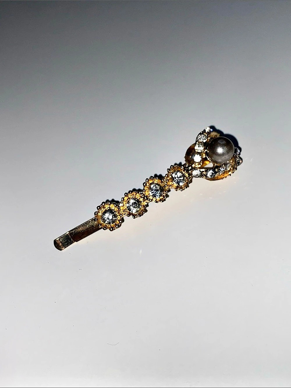 Vintage Hair Barrette Pin in Gold & Silver Pearl